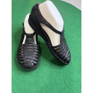 EARTH SPIRIT Leather SANDAL SHOE size  8 ankle strap Black